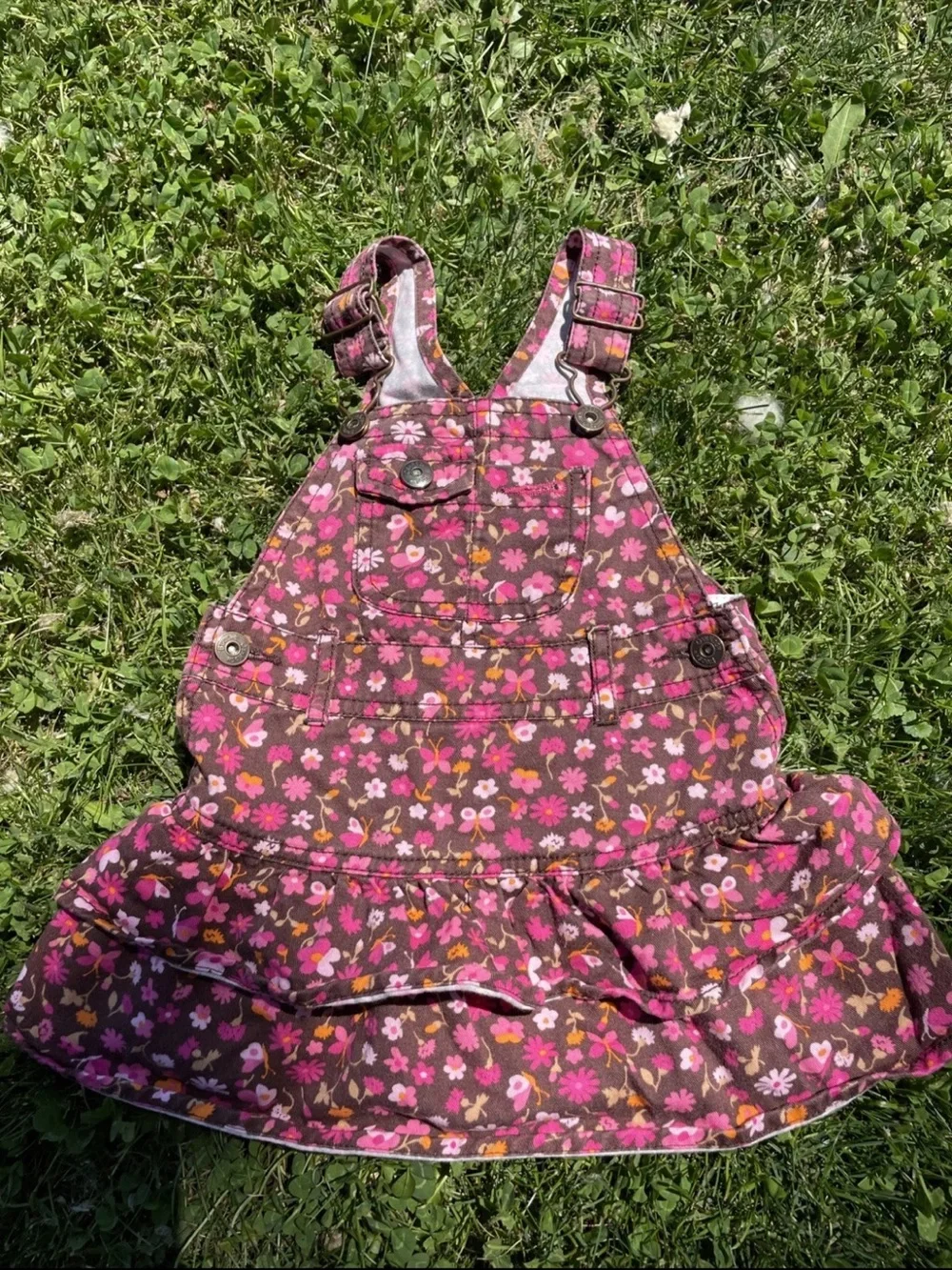 OshKosh B'gosh Brown Floral Pinafore Dress with Pink & Orange Accents